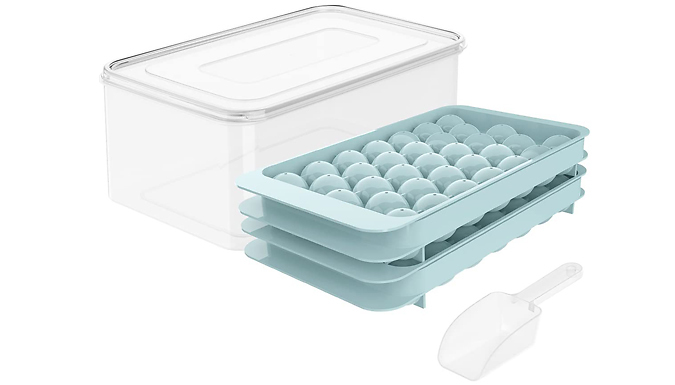 1 or 2-Layer Ice Cube Tray with Lid & Bin - 3 Colours