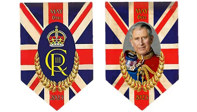 1 to 4 King Charles III Bunting Flags - 2 Designs