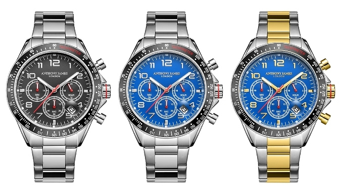 Limited Edition Anthony James Tachymeter Chrono Steel Watch - 3 Colours!