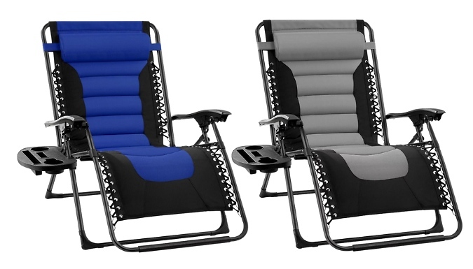 Pair of Extra Wide Zero Gravity Padded Garden Chairs - 2 Colours