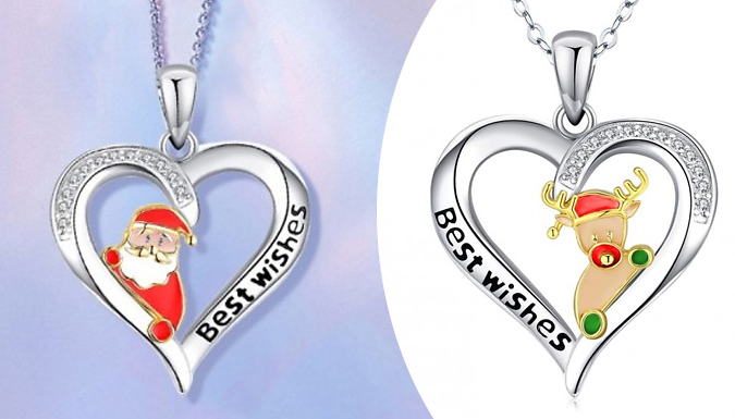 Supertrendinuk 1 or 2 Christmas Best Wishes Heart Necklaces - 2 Designs