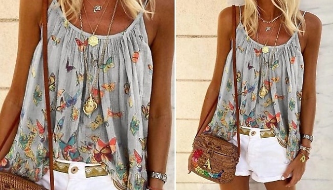 Butterfly Print Sleeveless Tank - 4 Colours & 8 Sizes