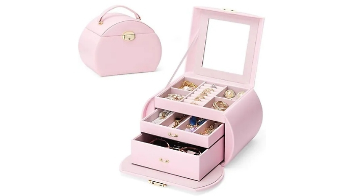 3-Tier Portable Jewellery Box - with Mirror & Handle