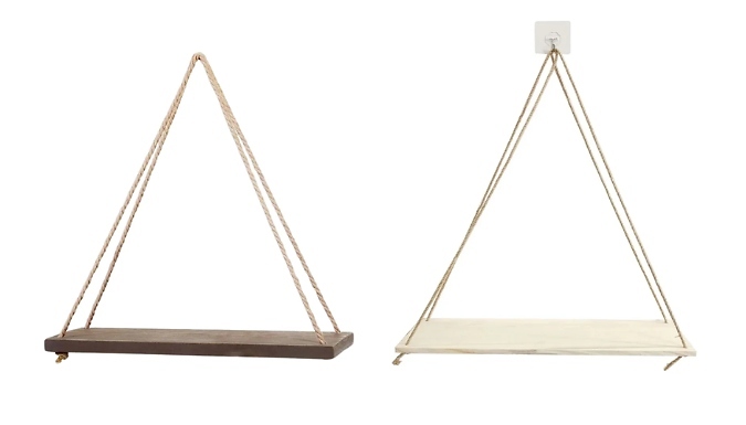 1 or 3-Pack Wooden Swing Hanging Hemp Rope Shelves - Brown or Beige