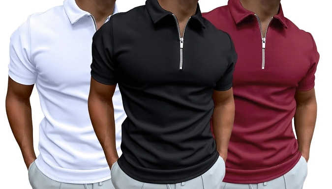 Zippered Turn Down Casual Polo Shirt - 5 Colours & 6 Sizes