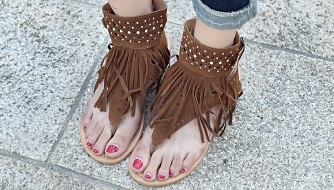 Fringe Ankle Cuff Summer Sandals - 4 Sizes & 3 Colours