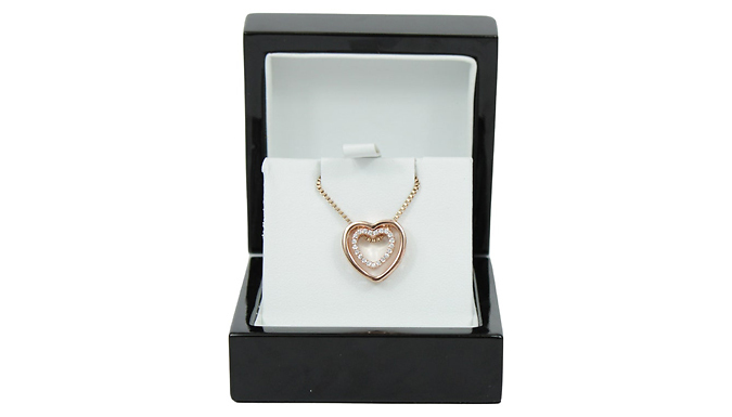 Rose Gold Finish Created Diamond Double Heart Pendant Necklace