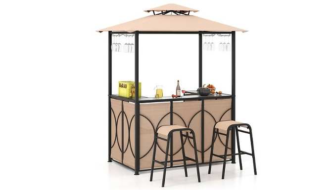 Outdoor Garden Grill Gazebo Bar Set With Chairs