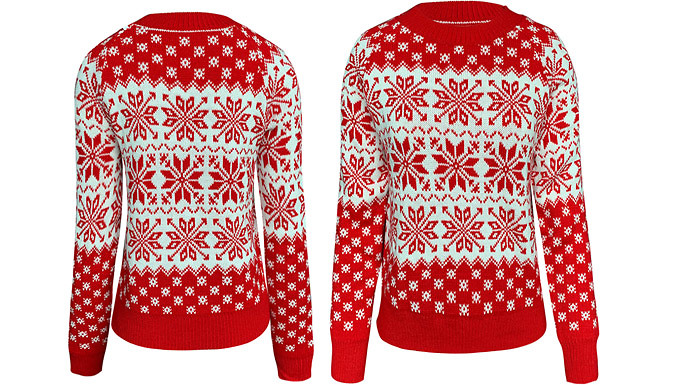 Women's Snowflake Fair Isle Christmas Jumper - 5 Sizes & 2 Colours from Go Groopie IE