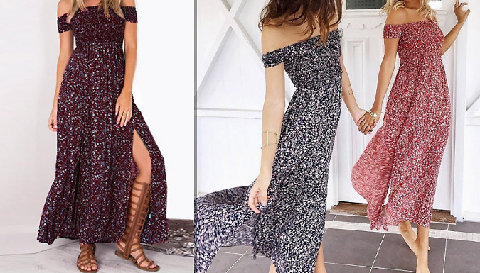 Floral Off-Shoulder Maxi Dress - 3 Colours & 4 Sizes