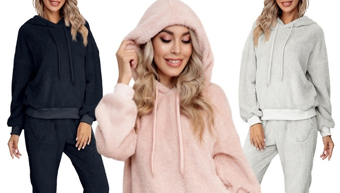 Plush Hooded Drawstring Loungewear Set - 9 Colours, 4 Sizes