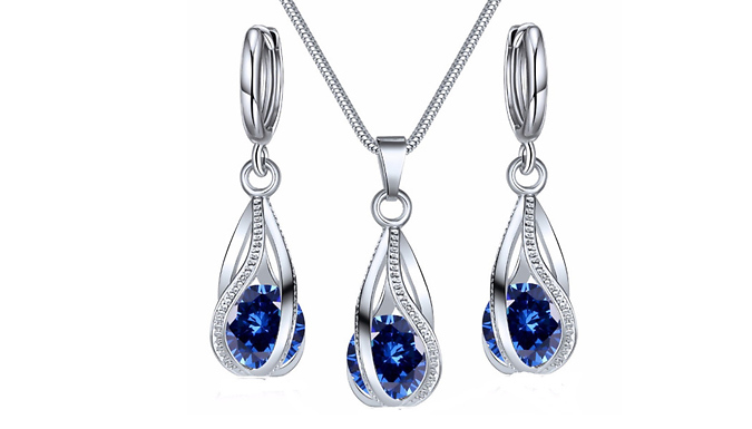 Simulated Crystal Earring & Necklace Set - 4 Colours