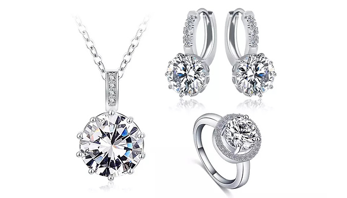Round Halo 3-Piece Set - Earrings, Necklace and Ring