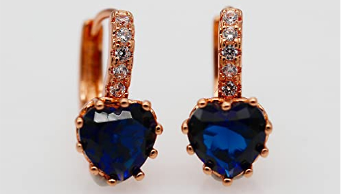 Heart-Cut Blue Gemstone & Created Diamond Drop Earrings