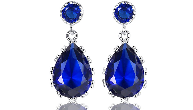 Blue Simulated Sapphire Pear Cut Pendant Earrings