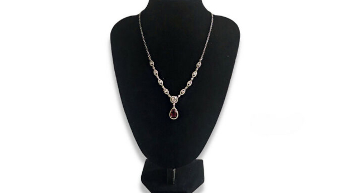 Red Gemstone Pear Cut Dangle Created Diamond Necklace