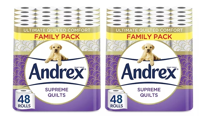 48 or 96 Andrex Supreme Quilts Fragrance-Free 3-Ply Toilet Rolls