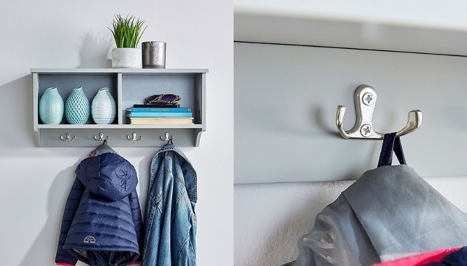 Wall-Mounted Coat Hook & Storage Shelf - Grey or White