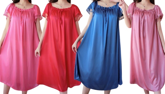 Frill-Sleeve Loose Nightdress - 7 Colours