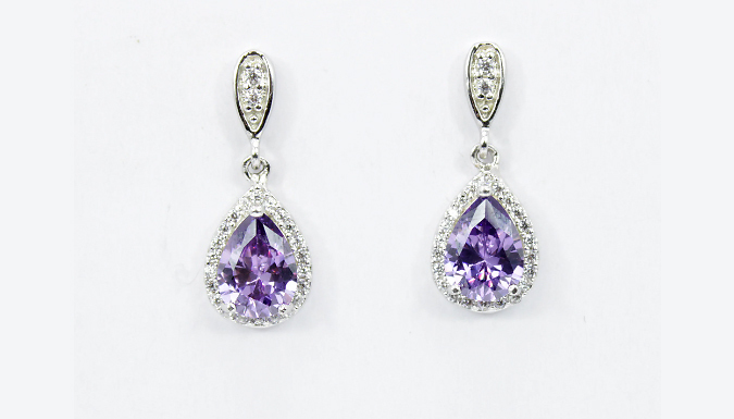 Purple Gemstone Created Diamond Earrings