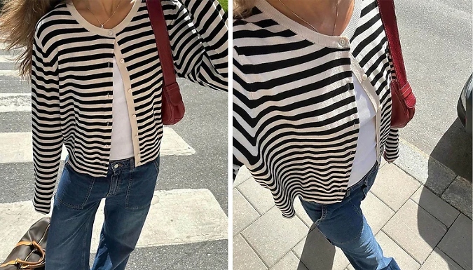 Black & White Striped Knit Cardigan - 4 Sizes!