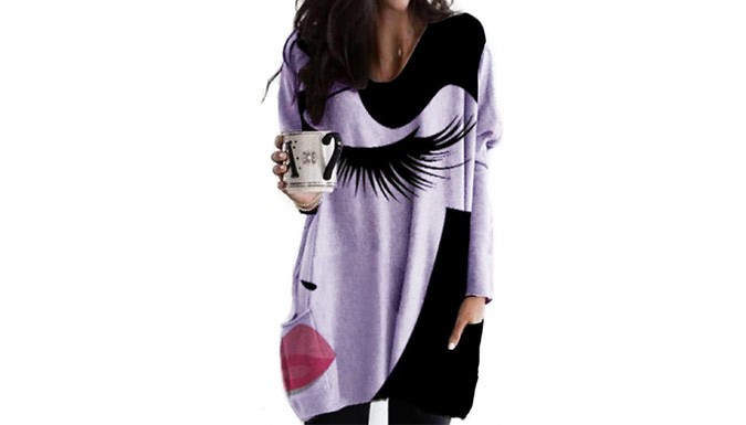 Face Print Long Sleeve Loose Knitted Top - 6 Colours & 6 Sizes