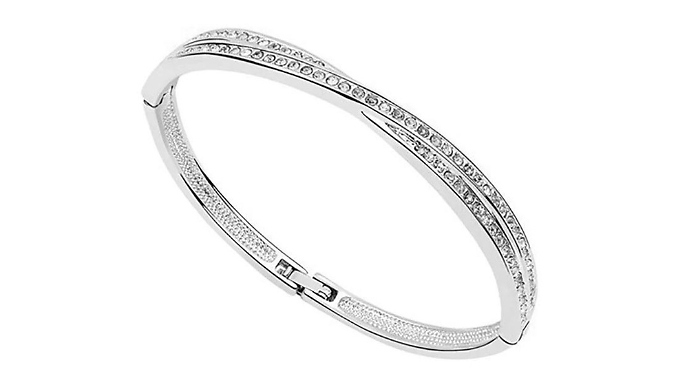 18k White Gold Plated Crossover Bangle Silver - Buy 1, 2 or 3!