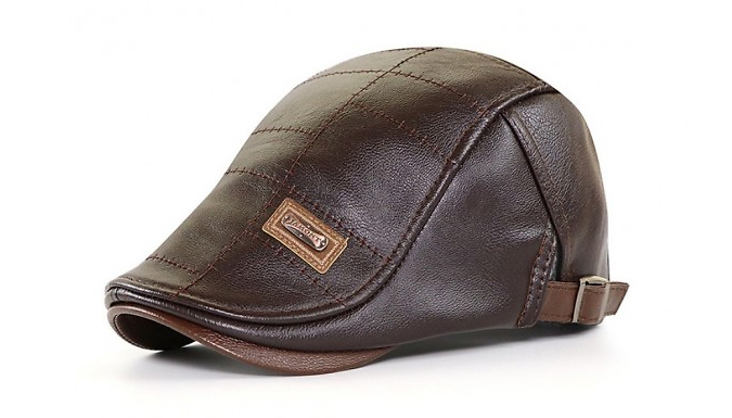 1 or 2 Men's Faux Leather Newsboy Flat Caps - 3 Colours