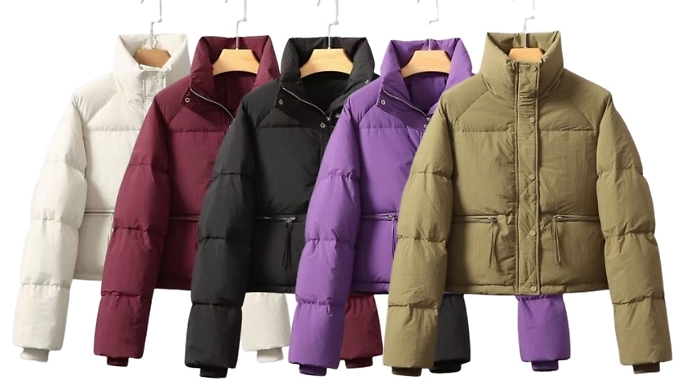 Cropped Stand-Collar Zipper Puffer Coat - 5 Colours, 4 Sizes