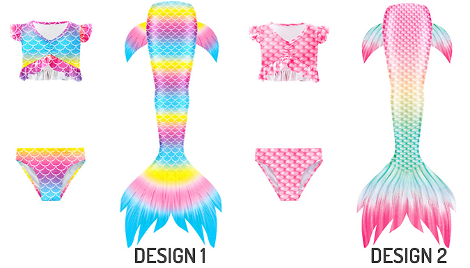 Kid's Mermaid Tail Swimming Costume - 8 Designs & 5 Sizes at Go Groopie