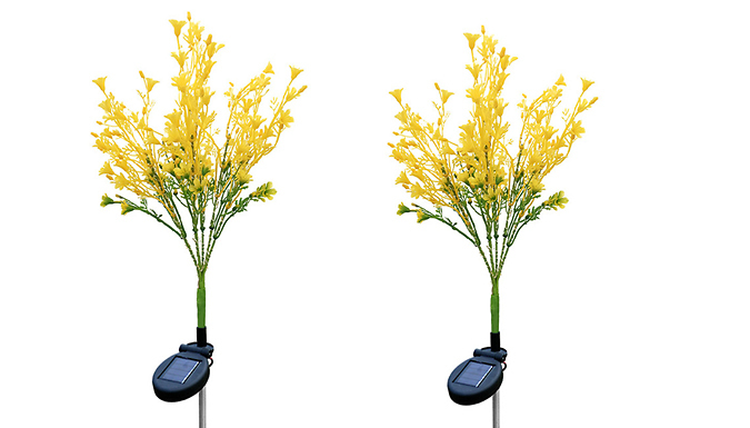 2x Solar Powered LED Yellow Flower Lawn Lights