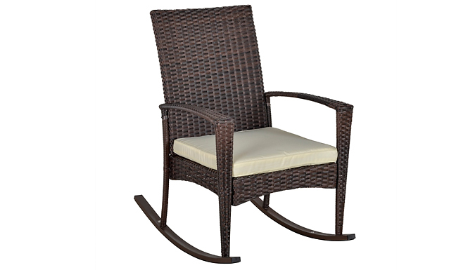 Garden Rattan Rocking Chairs with Padded Cushions - 3 Colours at Go Groopie