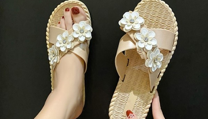 Flower Detail Crossover Slip-On Jelly Sandals - 3 Colours & 5 Sizes
