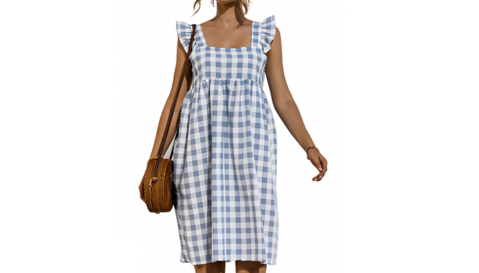 Plaid Puff-Sleeve Summer Dress - 3 Colours & 4 Sizes