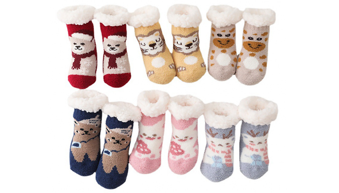 1 or 3 Pairs of Baby Plush Non-Slip Floor Socks - 3 Sizes and 6 Colours from Go Groopie IE