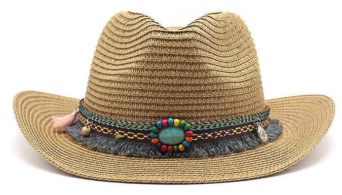 Straw Beaded Cowboy Hat - 6 Colours