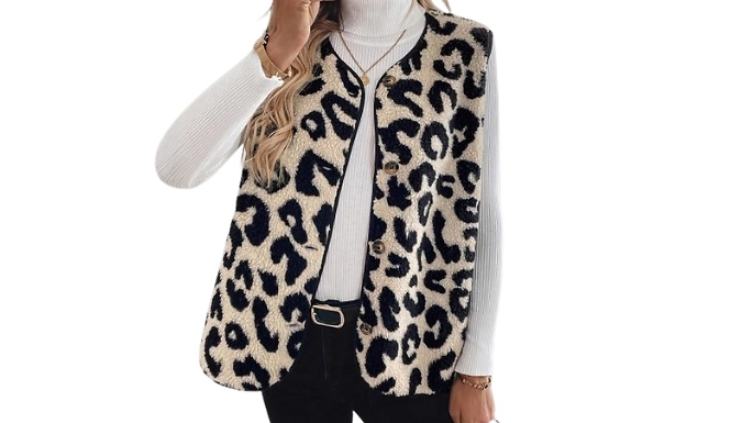 Women's Fleece Leopard Print Vest - 5 Sizes from Go Groopie IE