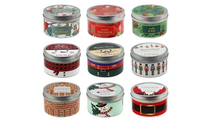 3-Pack Christmas Tin Candle Gift Set - 3 Designs