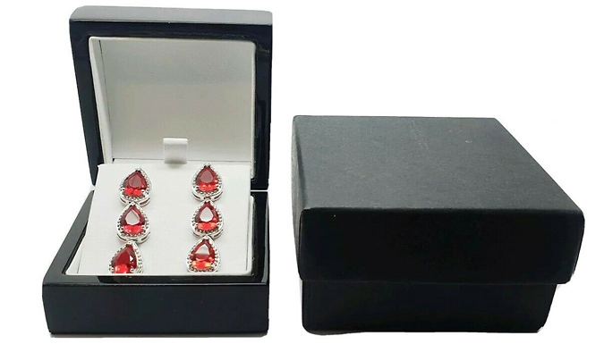 Pear Cut Red Gemstone Created Diamond Droplet Earrings