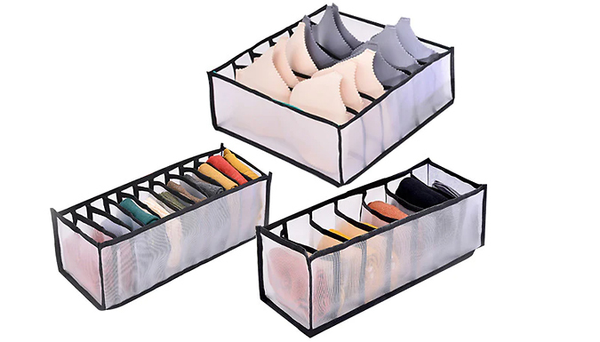 3-Piece Mesh Clothes Drawer Organiser Set - 5 Colours