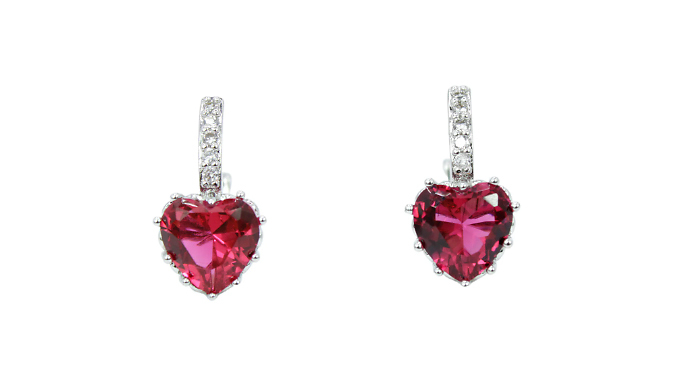 Red Heart Created Diamond Dangle Earrings With Jewellery Box