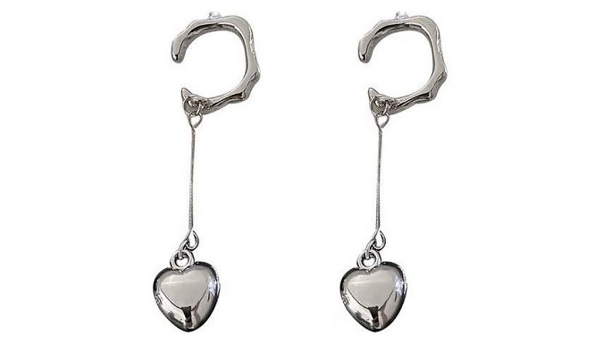 Silver-Coloured Heart Huggy Drop Earrings