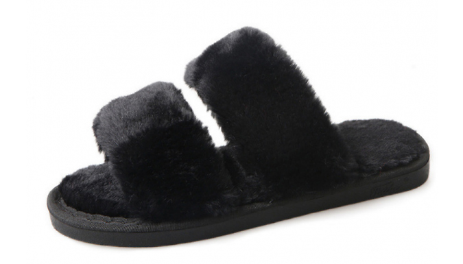 Double Strap Fluffy Slippers - 3 Colours & 3 Sizes