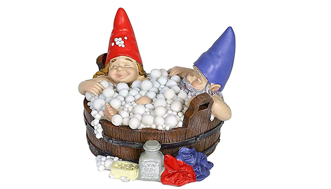 Solar Light Bathing Garden Gnome Statue