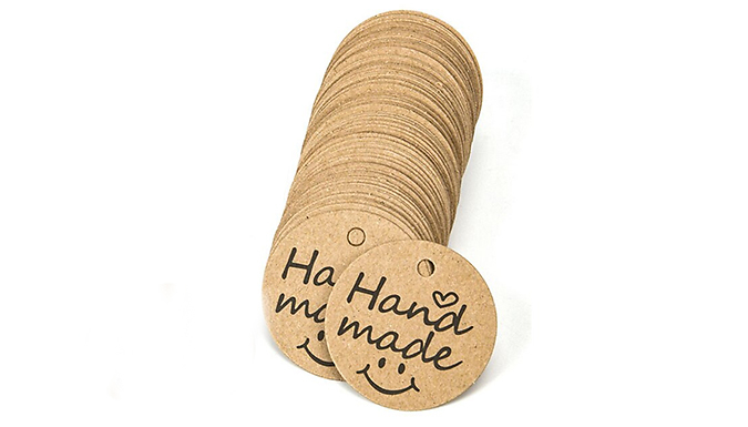 50-Pack of 'Hand Made' Slogan Labels with String - 3 Designs