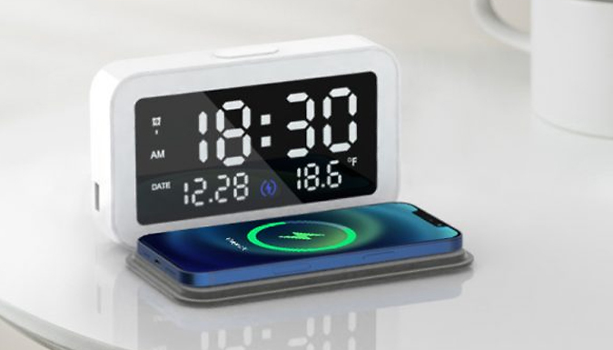 6-in-1 Wireless Phone Charger & Alarm Clock With Thermometer from Go Groopie