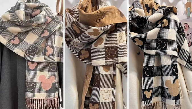 Checkered Mouse Silhouette Long Scarf - 3 Colours
