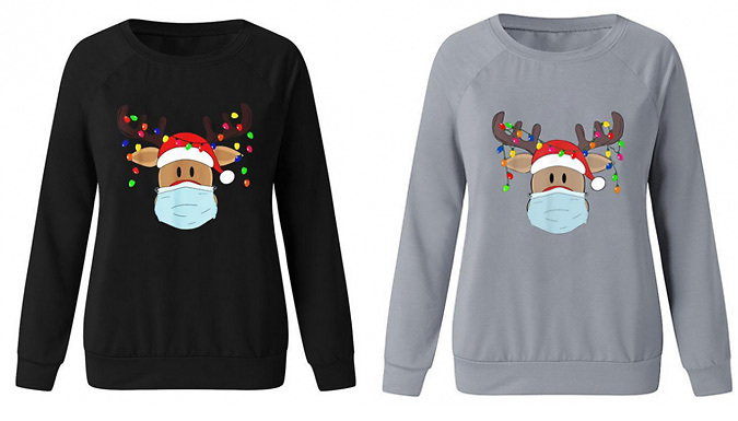 Women's Long Sleeve Christmas Reindeer Jumper - 6 Colours & 6 Sizes