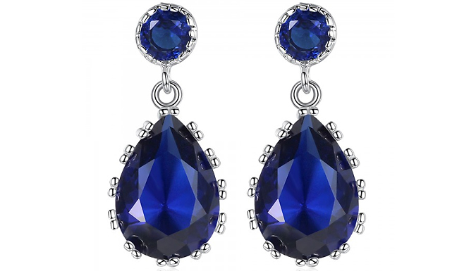 Blue Simulated Sapphire Pear Cut Pendant Earrings