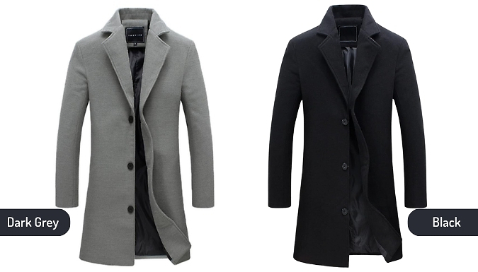 Men's Single Breasted Long Trench Coat – 5 Colours & 7 Sizes